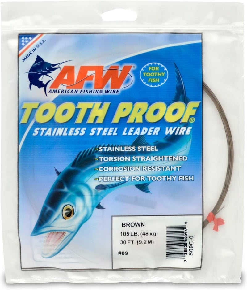 AFW Tooth Proof Stainless Steel Single Strand Hard Leader Wire - Bright and Camo for Shark, Barracuda, King Mackerel, Wahoo, Snook Bite Protection for Toothy Critters, Rigging Baits and Lures - Image 1