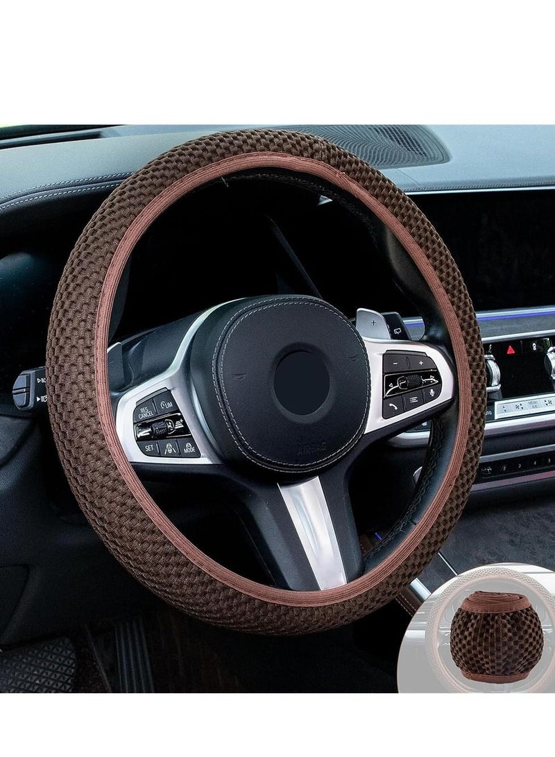 Car Steering Wheel Cover, Elastic Stretch Breathable Microfiber Ice Silk Anti-Slip Car Wheel Protector Fit Most of Cars,Universal 36-38CM ( Brown) - Image 1