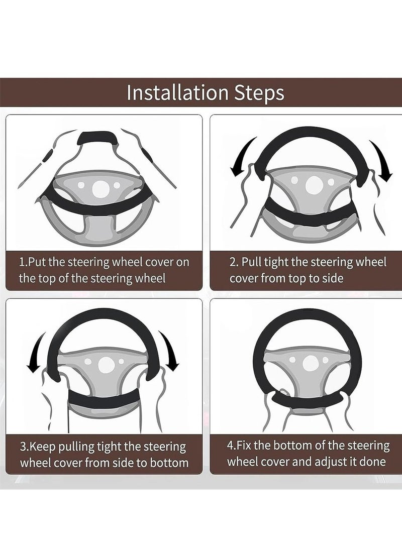 Car Steering Wheel Cover, Elastic Stretch Breathable Microfiber Ice Silk Anti-Slip Car Wheel Protector Fit Most of Cars,Universal 36-38CM ( Brown) - Image 5