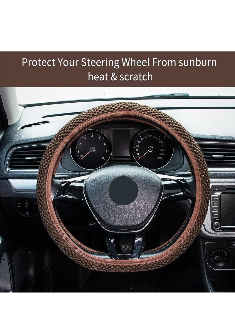 Car Steering Wheel Cover, Elastic Stretch Breathable Microfiber Ice Silk Anti-Slip Car Wheel Protector Fit Most of Cars,Universal 36-38CM ( Brown) - Image 2