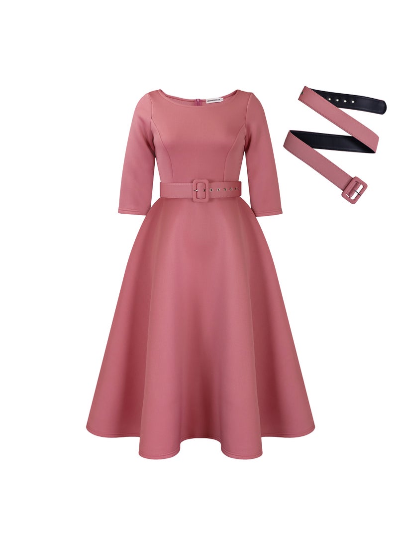 Generic - Fashionable Black Womens Dress Simple Elegant A- line For All Seasons Hot Selling Clothing Export Quality For Women red + belt - Image 1