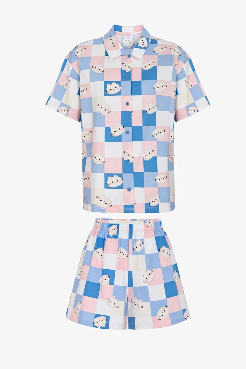 Penti PENTI Cuteness Checkered Short Sleeve Shirt And Shorts Pajama Set