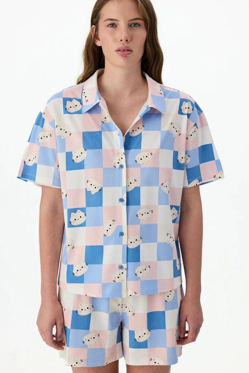 Penti PENTI Cuteness Checkered Short Sleeve Shirt And Shorts Pajama Set