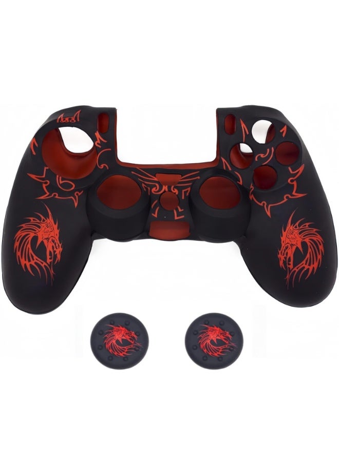 Silicone Controller Skin Cover for PS4, Anti-Slip Grip Protector Case with Red Dragon Design, Compatible with PS4 Slim/PS4 Pro, Includes 2 Thumb Grip Caps - Image 1