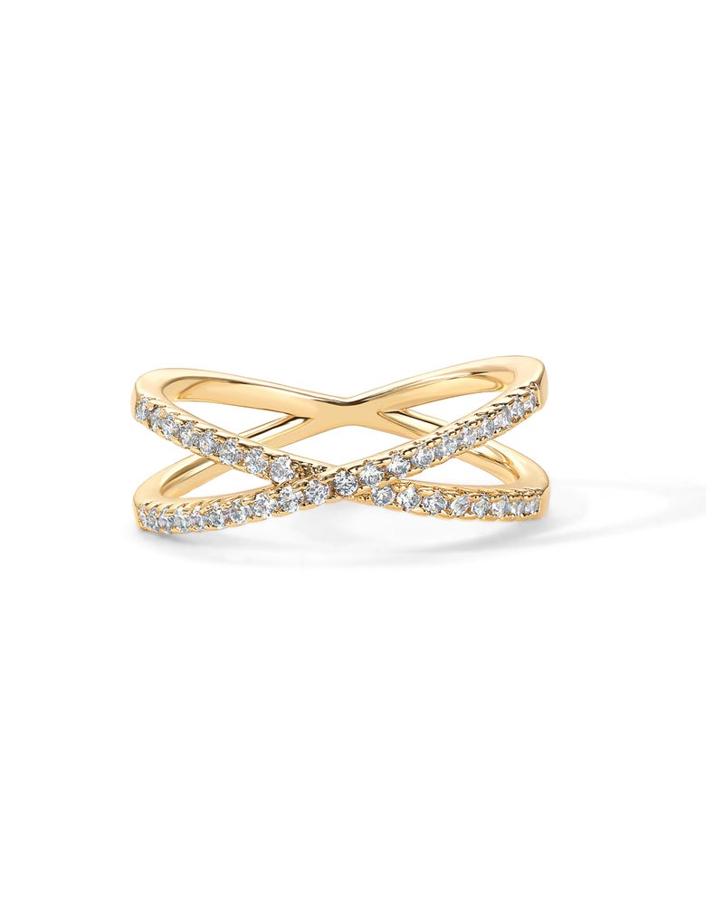 PAVOI 14K Gold Plated X Ring CZ Simulated Diamond Criss Cross Ring (9, Yellow) - Image 3