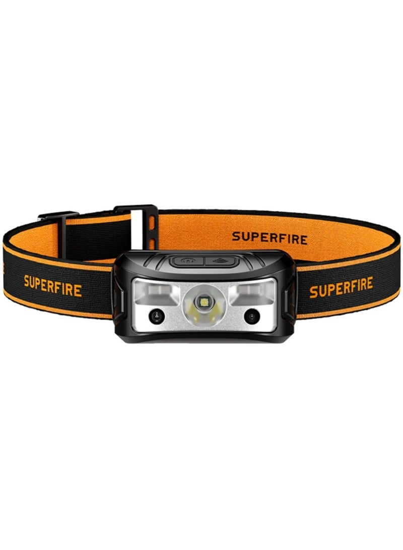 SUPERFIRE LED Headlamp Rechargeable, Super Bright Motion Sensor Head Lamp, 5 Modes, Waterproof Headlight Flashlight for Camping & Hiking Gear Essentials, IPX4, Motion Sensor Switch - Image 1