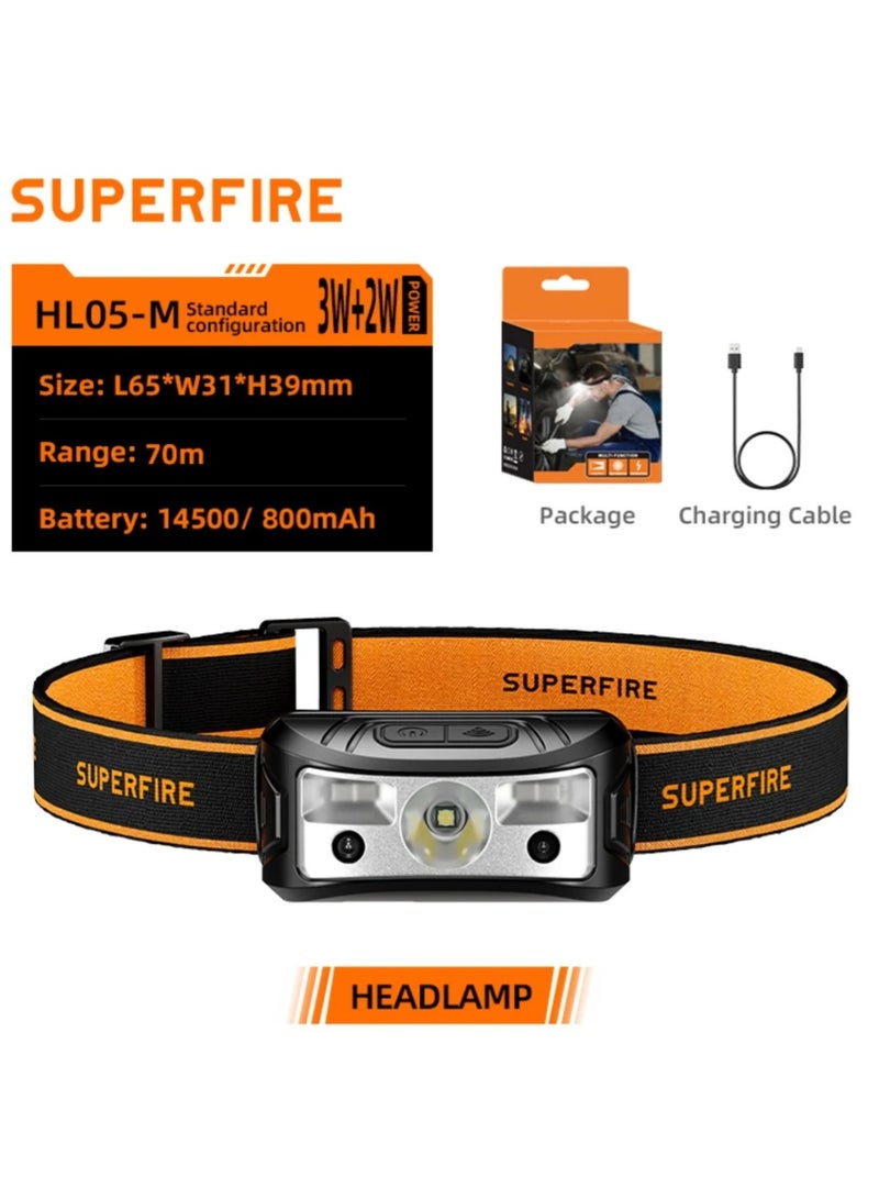 SUPERFIRE LED Headlamp Rechargeable, Super Bright Motion Sensor Head Lamp, 5 Modes, Waterproof Headlight Flashlight for Camping & Hiking Gear Essentials, IPX4, Motion Sensor Switch - Image 2