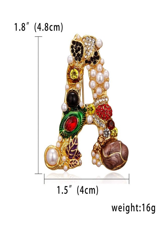 RINHOO Crystal Pearl Initial Brooch Gold Plated Enamel Colorful Letter Alphabet Breastpin Pin Jewelry for GIFTS (Letter -A) - Image 3