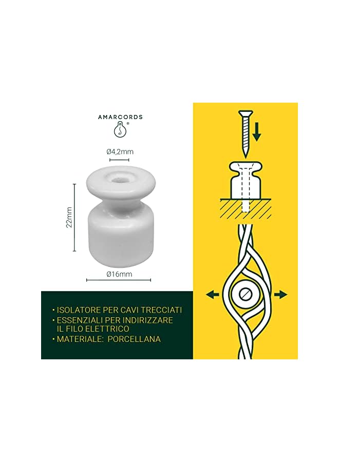 erorex - Cable clips with screws and dowels. 10 vintage coloured porcelain insulators for cable installations wall braid white - Image 2