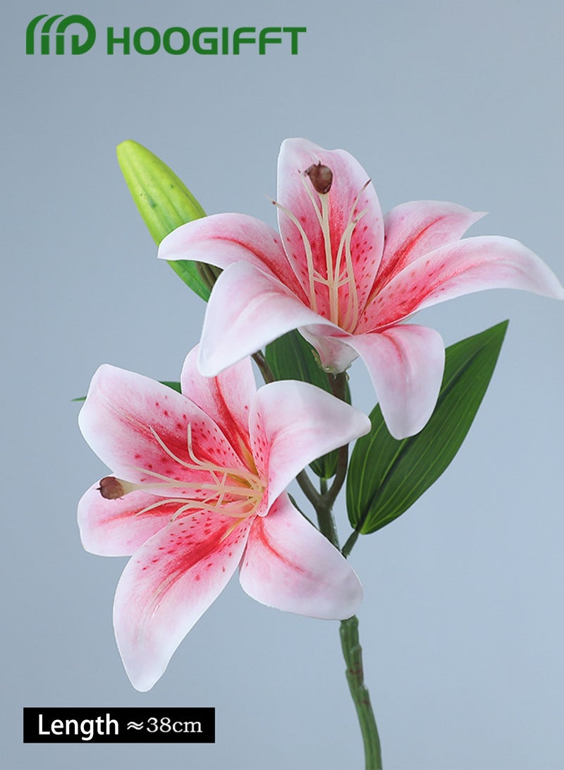 HOOGIFFT 5 Pcs Artificial Lily With 2 blooms and 1 bud, real touch latex flower, Pink - Image 5