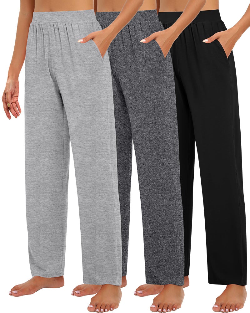 Huukeay 3 Pack Women's Lounge Pants, Cozy Wide Leg Lounge Slacks with Pockets Loose Flowy Yoga Sweatpant Workout Comfy Jogger(Black, Dark Gray, Light Gray,X-Large) - Image 1