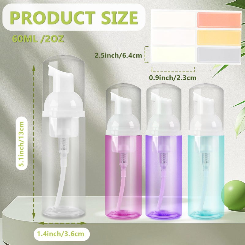 Rindion 4 Pack Foam Pump Bottle, 60 ml/2 oz Mini Empty Bottle Travel Foaming Dispenser, Plastic Mousse Foam Dispenser Pump for Soap, Shower Gel, Shampoo, Facial Cleanser - Mix Colors - Image 2