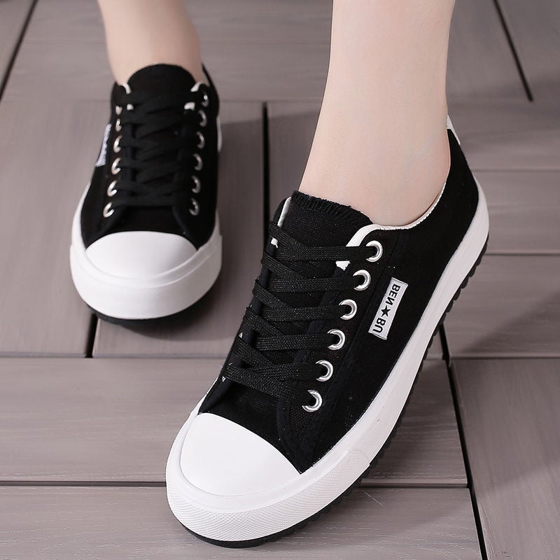 New Womens Canvas Shoes Breathable Fashion Sneakers Black (cloth) 