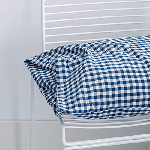 SUSYBAO Royal Blue Gingham Duvet Cover King 100% Washed Cotton Blue Plaid Duvet Cover 3 Pcs Set 1 Vintage Grid Checkered Duvet Cover with Zipper Ties 2 Pillowcases Blue White Gingham Bedding Set - Image 5