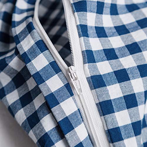 SUSYBAO Royal Blue Gingham Duvet Cover King 100% Washed Cotton Blue Plaid Duvet Cover 3 Pcs Set 1 Vintage Grid Checkered Duvet Cover with Zipper Ties 2 Pillowcases Blue White Gingham Bedding Set - Image 3