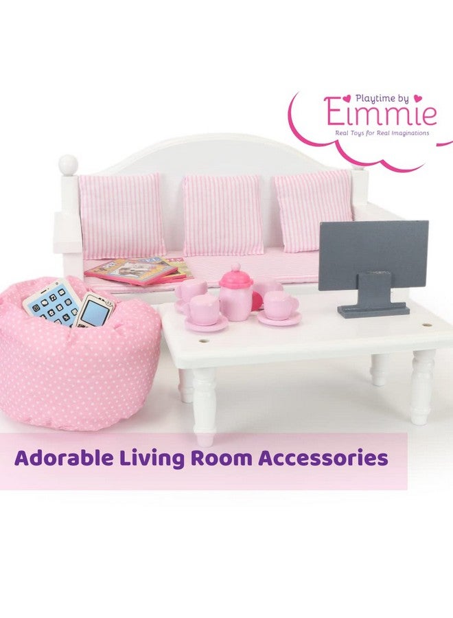 Playtime by Eimmie 18 Inch Doll Furniture Doll Couch & Coffee Table With Living Room Accessories Fits American, Generation, My Life & Similar 14" 18" Girl Dolls White Wood Playset - Image 5