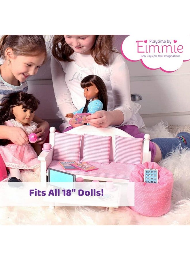 Playtime by Eimmie 18 Inch Doll Furniture Doll Couch & Coffee Table With Living Room Accessories Fits American, Generation, My Life & Similar 14" 18" Girl Dolls White Wood Playset - Image 4