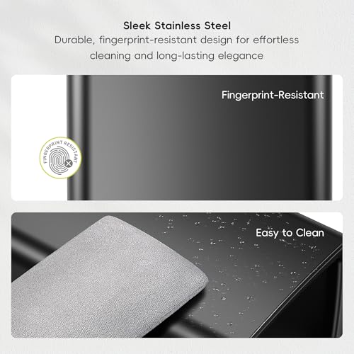 EKO Laguna 2.6 Gallon/10L Matte Black Stainless Steel Open Top Trash Can with Removable Inner Basket - Modern Bathroom & Office Waste Bin - Image 3