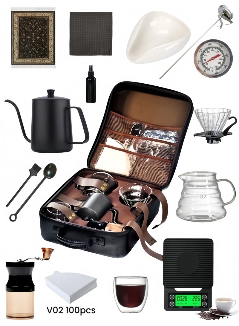 nihao V60 Set 15 Piece Coffee Drip Set , V60 Pour Over Coffee Maker Set With Carry Case Black 600ml - Image 1