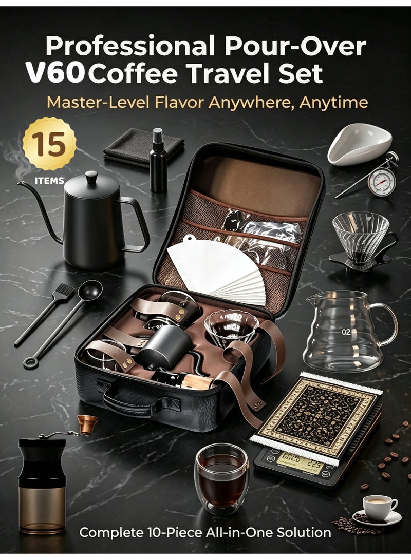 nihao V60 Set 15 Piece Coffee Drip Set , V60 Pour Over Coffee Maker Set With Carry Case Black 600ml - Image 1