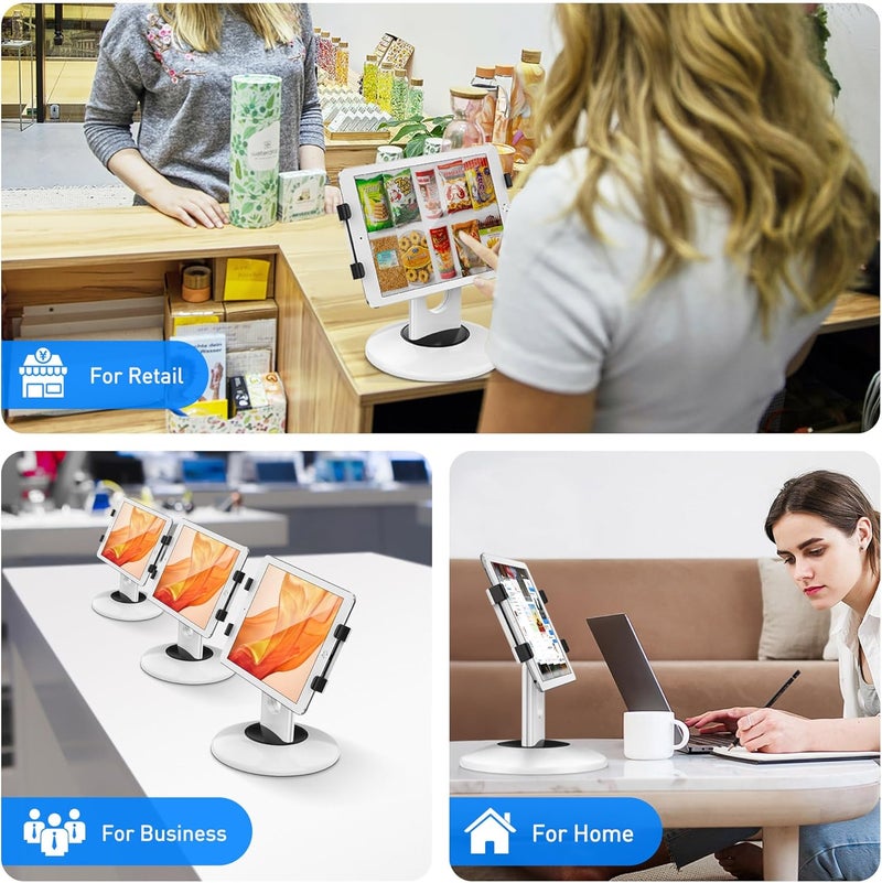 AboveTEK Retail Kiosk iPad Stand, 360° Rotating Commercial POS Tablet Stand, Fits 6"-13" (Screens) iPad mini Pro-Business Swivel Tablet Holder, for Store Office Reception Kitchen Desktop (White) - Image 2