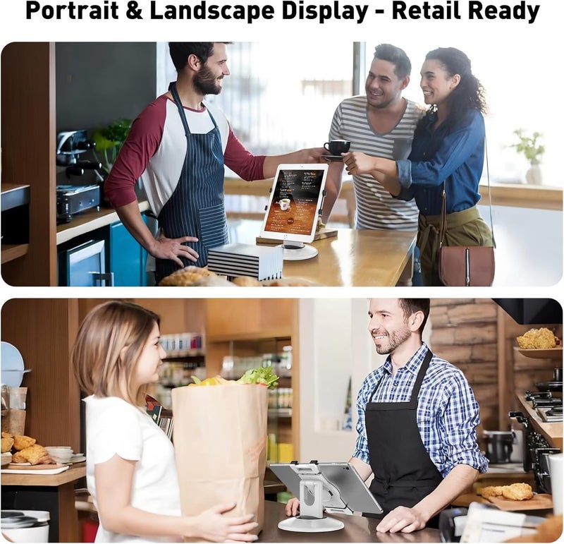 AboveTEK Retail Kiosk iPad Stand, 360° Rotating Commercial POS Tablet Stand, Fits 6"-13" (Screens) iPad mini Pro-Business Swivel Tablet Holder, for Store Office Reception Kitchen Desktop (White) - Image 5
