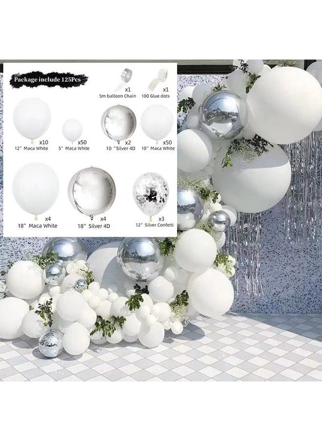 TJMR 125-pcs Silver White Latex Decorative Balloon Arch Garland Set - Perfect for Graduation Baby Shower Wedding Birthday Bachelorette Party Backdrop Decoration - Suitable for Indoor and Outdoor - Image 2