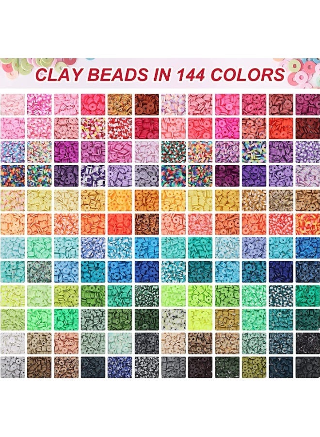 15000 Pcs Clay Beads Bracelet Making Kit, 6 Boxes Polymer Beads Spacer Heishi Beads & Jewelry Kit with Pendant Charms Elastic Strings, Crafts Gift for Kids Adults - Image 2