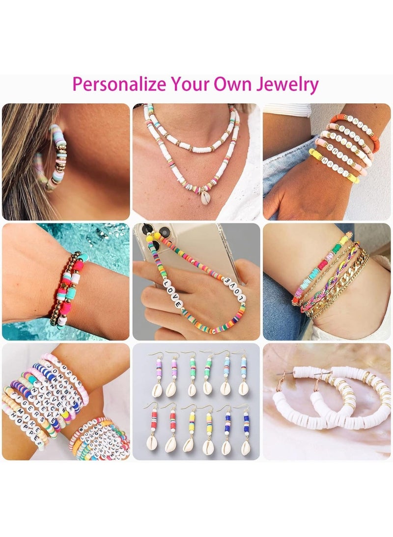 15000 Pcs Clay Beads Bracelet Making Kit, 6 Boxes Polymer Beads Spacer Heishi Beads & Jewelry Kit with Pendant Charms Elastic Strings, Crafts Gift for Kids Adults - Image 5