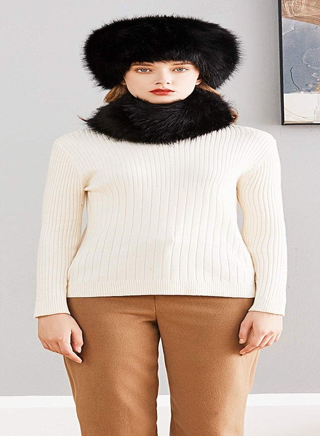 Lovful Faux Fur Women Russian Cossak Hat,Scarf Set for Ladies Winter,Black - Image 5