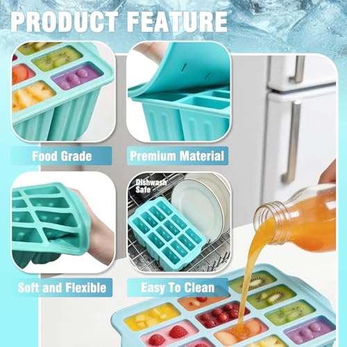 Slomg 12 Pieces Silicone Popsicles Molds, Reusable Popsicle Maker Holder with 50 Sticks, DIY Ice Cream Cake Pop Mold for Homemade Frozen Dessert Juice Fruit Easy Release Mint Green - Image 3