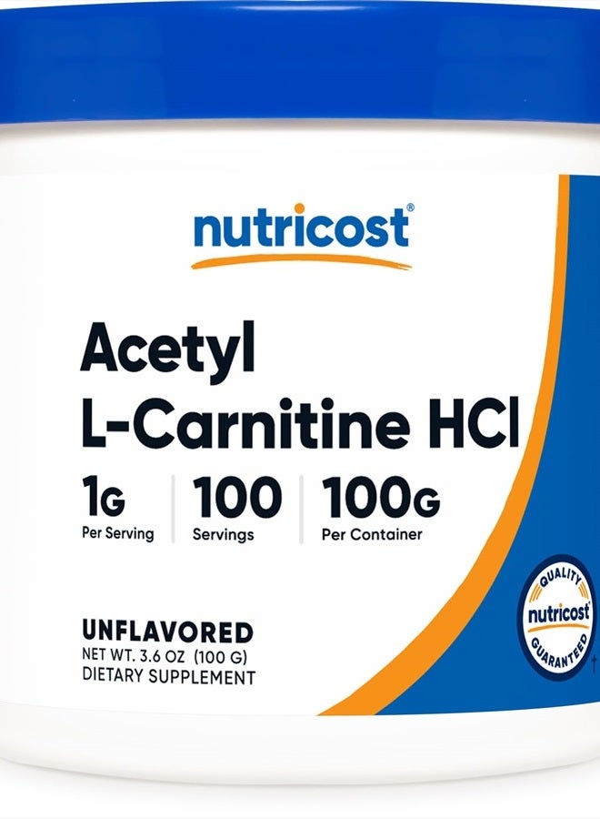 Nutricost أسيتيل L-كارنيتين HCI (ALCAR) 100 جرام لكل حاوية - 1 جرام لكل حصة - غير معدّل وراثيًا، خالي من الغلوتين، بدون نكهة - Image 1