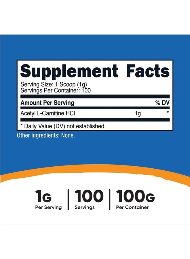 Nutricost أسيتيل L-كارنيتين HCI (ALCAR) 100 جرام لكل حاوية - 1 جرام لكل حصة - غير معدّل وراثيًا، خالي من الغلوتين، بدون نكهة - Image 2