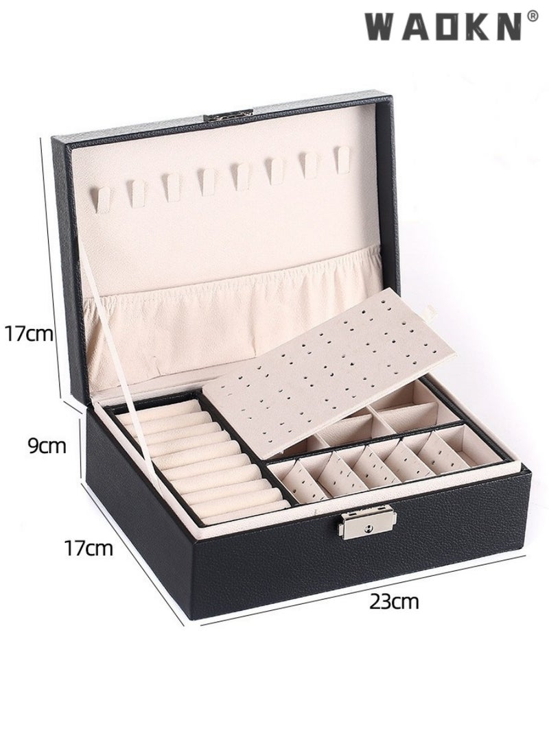 WAOKN Upgraded Double-Layer Safety Lock Jewelry Storage Box, Exquisite Earrings, Necklaces, Rings Exclusive Organizing Box, High-End Jewelry Packaging Box  - Image 1