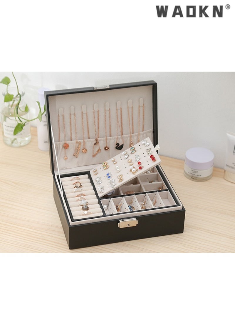 WAOKN Upgraded Double-Layer Safety Lock Jewelry Storage Box, Exquisite Earrings, Necklaces, Rings Exclusive Organizing Box, High-End Jewelry Packaging Box  - Image 3