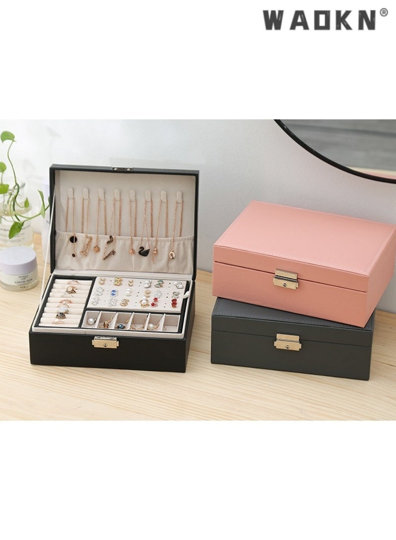 WAOKN Upgraded Double-Layer Safety Lock Jewelry Storage Box, Exquisite Earrings, Necklaces, Rings Exclusive Organizing Box, High-End Jewelry Packaging Box  - Image 2