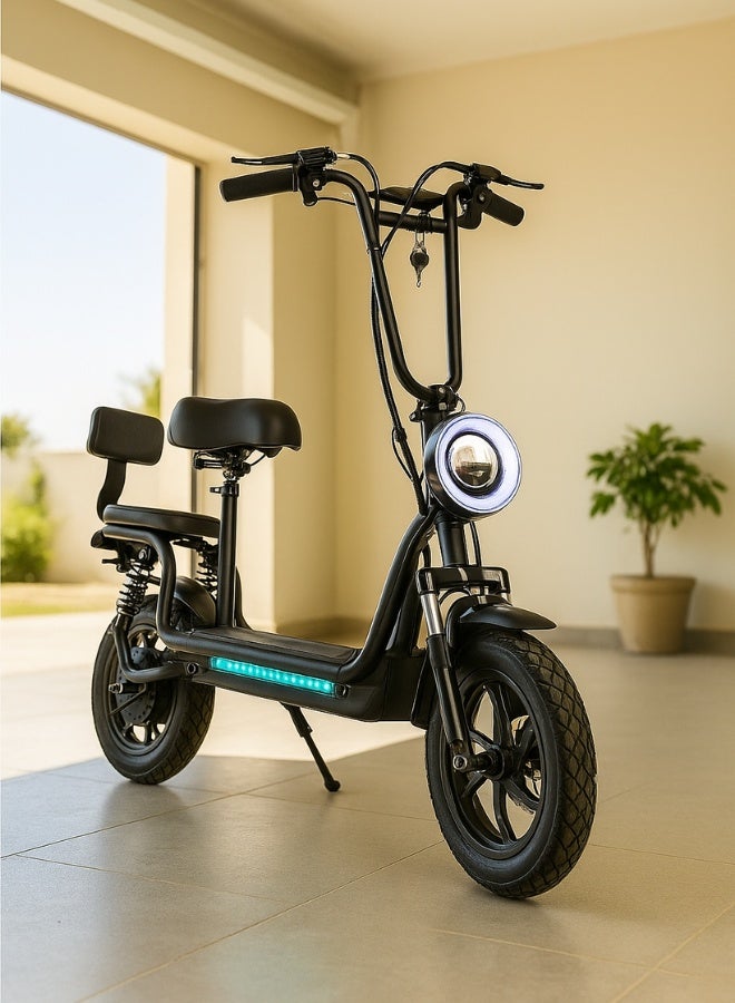 NIYAZI Electric Scooter | Electric Scooter with Extra Seat and Storage Basket | Electric Scooter for Adults | Electric Scooter with Two Seats | Foldable Electric Scooter | 48V Voltage | 800W Motor | Front and Rear Lights | Shock Absorption Suspension | Storage Bask | Extra Seat for Passenger | 12-Inch Tires - Image 3