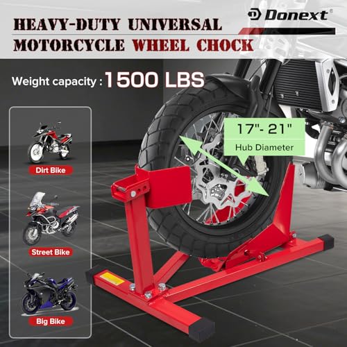 Donext Motorcycle Front Tire Chock, Adjustable Motorcycle Wheel Chock, 1500 lbs Heavy Duty Wheel Stand for 17"- 21" Wheels, Motorbike Front Chock Trailer Stand(Red) - Image 3