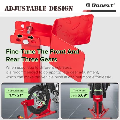 Donext Motorcycle Front Tire Chock, Adjustable Motorcycle Wheel Chock, 1500 lbs Heavy Duty Wheel Stand for 17"- 21" Wheels, Motorbike Front Chock Trailer Stand(Red) - Image 5