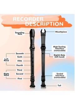 Captaintech Soprano Descant Recorder, German Style 8 Hole Music Instrument with Cleaning Rod and Storage Bag for Kids Beginner (Black)  - Image 3