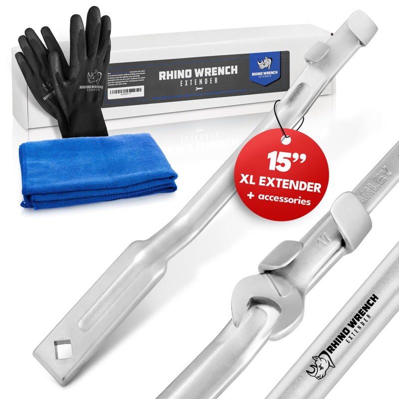Eleon Rhino Wrench Extender Tool Bar - Extra-Long 15 Inch Wrench Extension for Maximum Leverage - Torque Multiplier with Non-Slip Gloves and Microfiber Towel - Solid Steel Tools (Extra Large) - Image 1