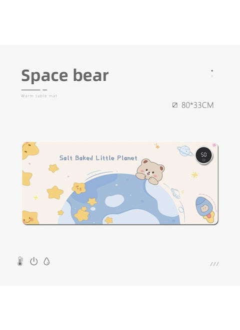 Heating Mouse Pad Office Desktop Heating Warm Table Mat Students Homework Writing Heating Table Mat Warm Hand Waterproof-Color:60*36 Four-leaf Clover Digital Display Switch-Pattern:Space Bear