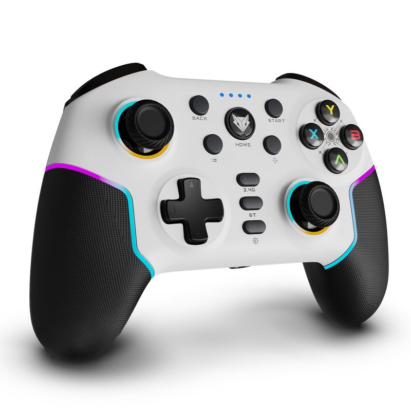 EvoFox Elite X2 Pro Gaming Controller for PC, Tri-Mode 2.4G/BT/Wired Gamepad, HallSense Magnetic Triggers & Joysticks, 1000Hz Polling, RGB, Replaceable JoySticks, Turbo Mode, 16h Battery (White) - Image 1