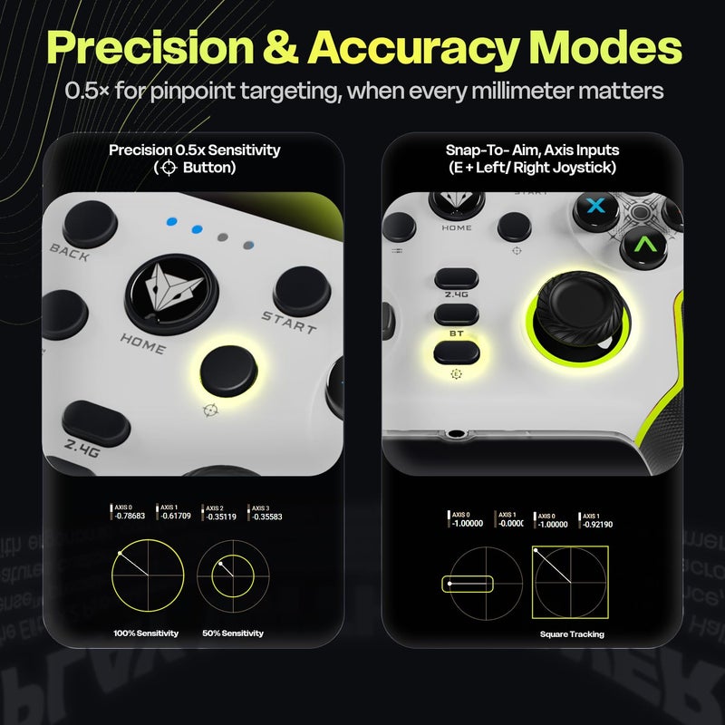 EvoFox Elite X2 Pro Gaming Controller for PC, Tri-Mode 2.4G/BT/Wired Gamepad, HallSense Magnetic Triggers & Joysticks, 1000Hz Polling, RGB, Replaceable JoySticks, Turbo Mode, 16h Battery (White) - Image 5