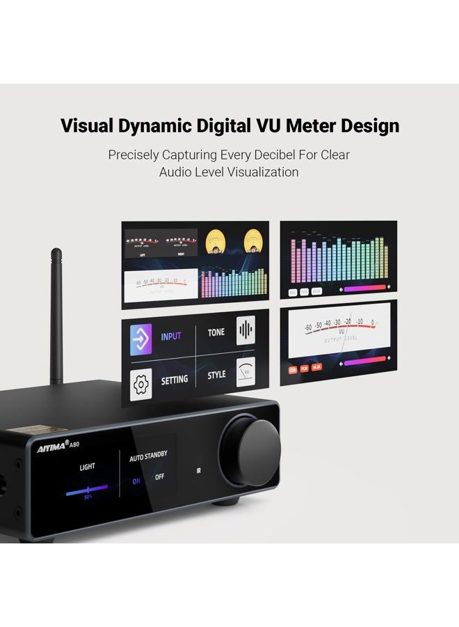 AIYIMA A80 Power Amplifier DAC with PFFB TPA3255D2 Stereo HiFi 2.0 Channel Class D Bluetooth Amplifier 300Wx2 ESS9038Q2M Decoder with PC-USB Coaxial Optical TRS RCA Input - Image 4
