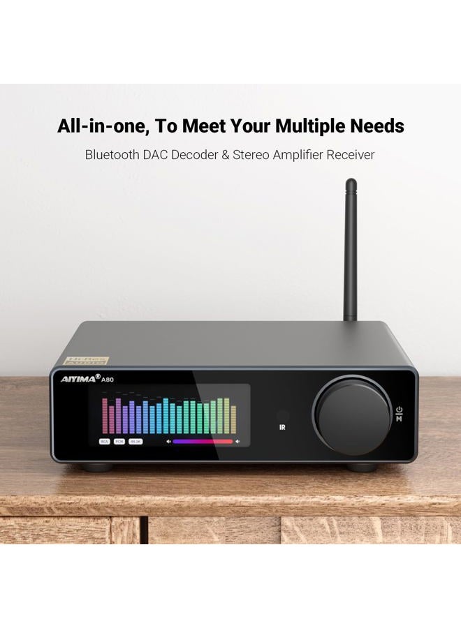 AIYIMA A80 Power Amplifier DAC with PFFB TPA3255D2 Stereo HiFi 2.0 Channel Class D Bluetooth Amplifier 300Wx2 ESS9038Q2M Decoder with PC-USB Coaxial Optical TRS RCA Input - Image 2
