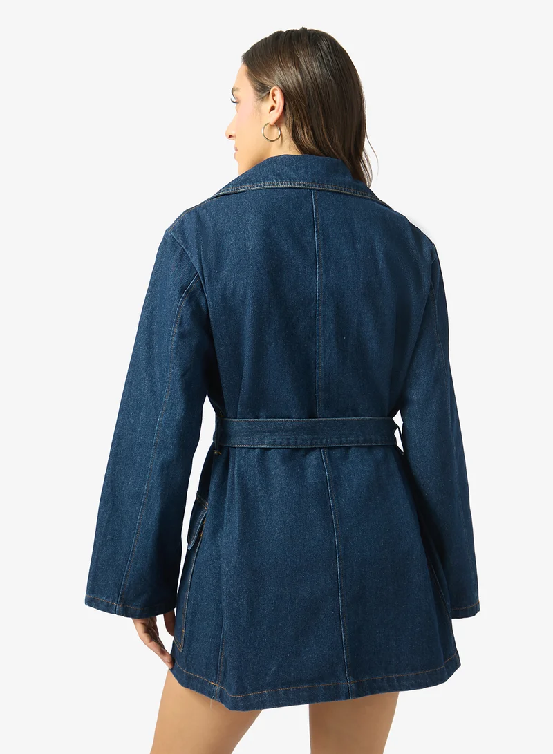 Ginger  Belted Longline Trench Denim Coat for Women | Best Price UAE