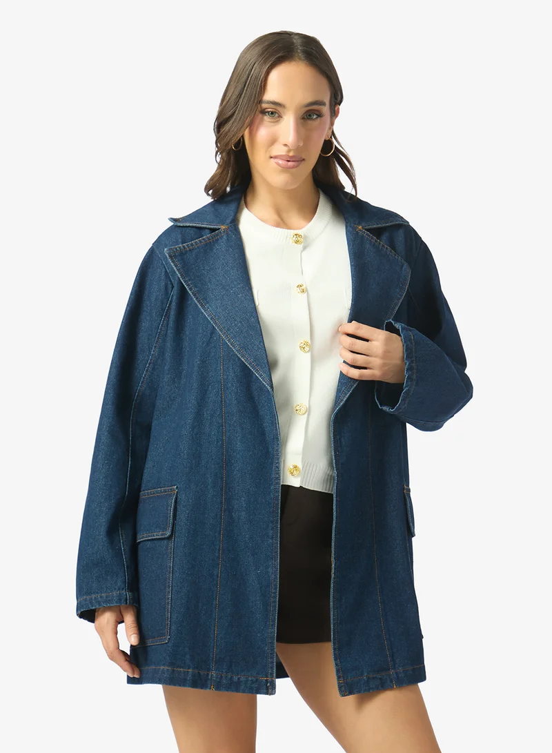 Belted Longline Trench Denim Coat