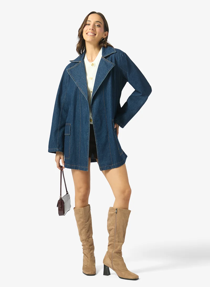 Ginger  Belted Longline Trench Denim Coat for Women | Best Price UAE
