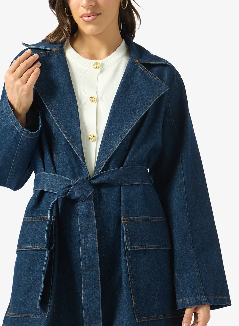 Ginger  Belted Longline Trench Denim Coat for Women | Best Price UAE